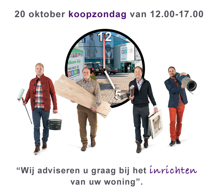 Zondag 20 oktober Koopzondag bij Partners at Home