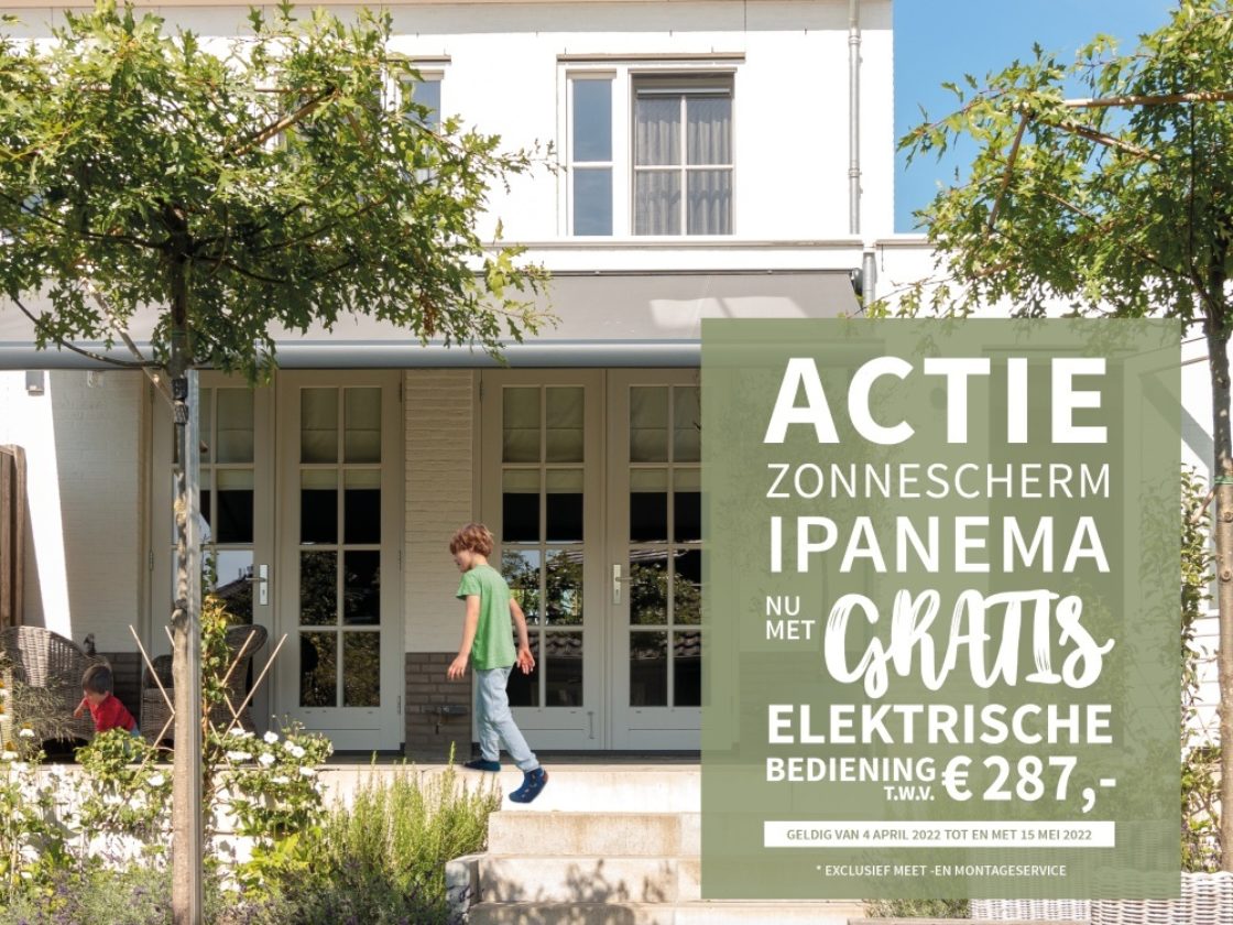 Actie knikarmscherm Ipanema, nu met gratis moto t.w.v. €287,00.*