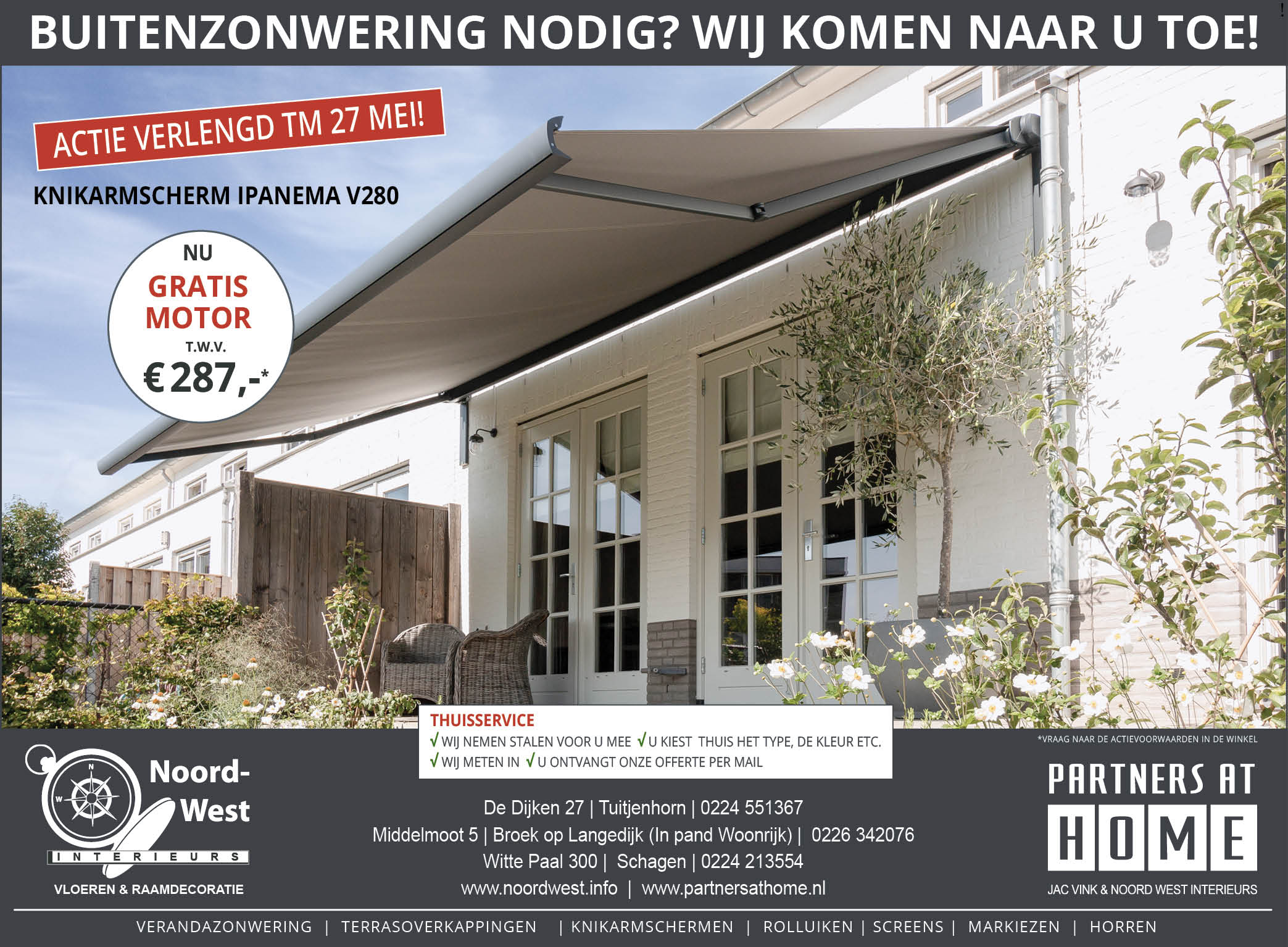  Bij aankoop van knikarmscherm Ipanema V280 gratis elektrische motor t.w.v 287,-*