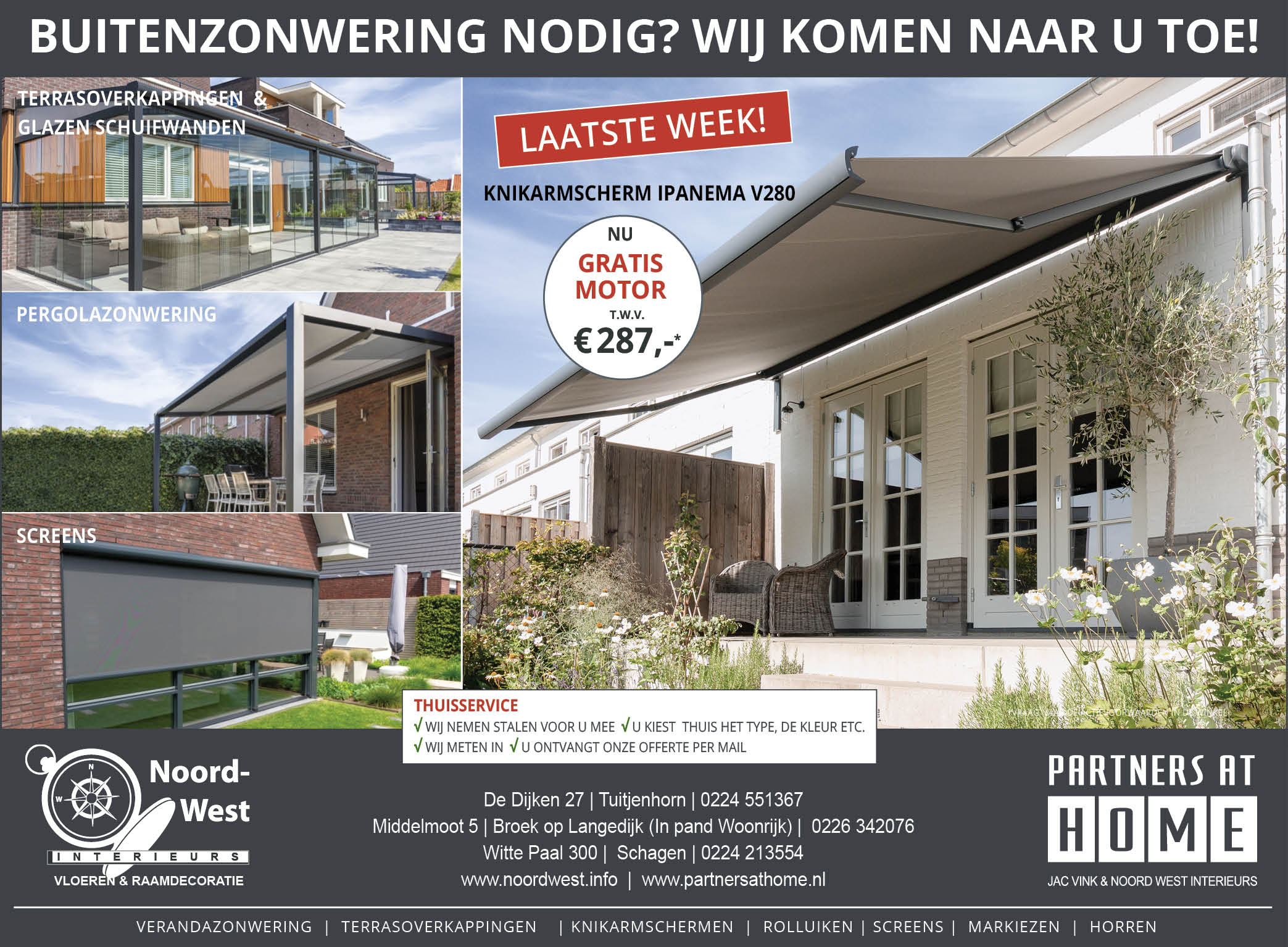 Knikarmscherm Ipanema V280 nu met GRATIS* MOTOR  t.w.v.€287,-